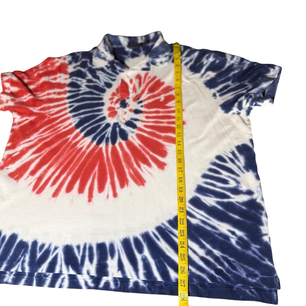 Polo Ralph Lauren Polo Men XXL Blue Red Tie Dye Slim Fit Spiral Americana Preppy - Picture 6 of 9